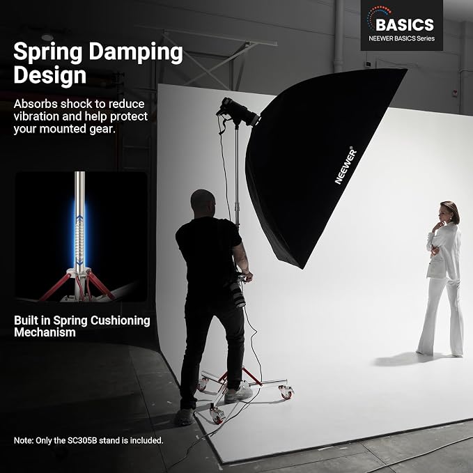 NEEWER Basics 4.3-10ft Photography Light Stand with Casters, SC305B | 100% Stainless Steel, Heavy Duty Tripod Stand, for Strobe LED Video Ring Light Monolight Softbox Reflector, 66lb Max Load