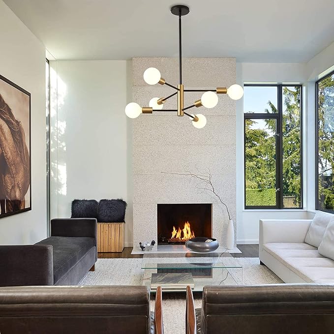 Modern Chandeliers for Dining Room, Black and Gold Chandelier Ceiling Light Fixture 6-Light Sputnik Chandeliers Mid Century Chandeliers for Living Room,Kitchen Island,Bedroom,Foyer