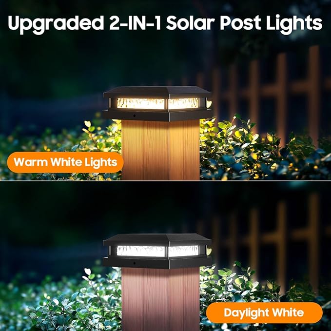 Bosceos Solar Post Cap Lights 6-Pack, 2 Modes 16LEDs Bright Solar Post Lights Outdoor Waterproof, Fence Posts Cap Light, Deck Light for 4x4 4.5x4.5 5x5 Posts for Patio Garden Decor, Black