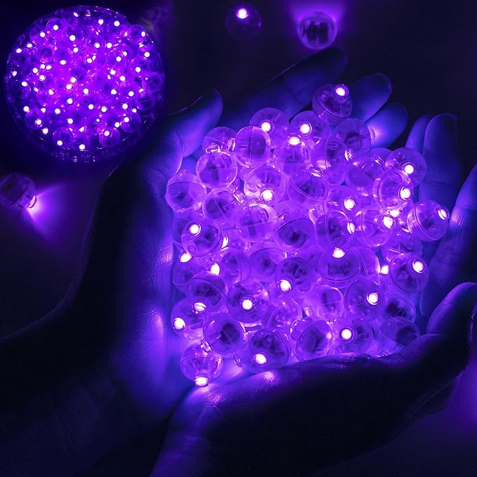 200pcs Balloon Lights Warm White Mini LED Lights Round Long Standby Time Multicolor Ball Lamps Paper Lantern for Easter Birthday Party Christmas Halloween Decoration Purple