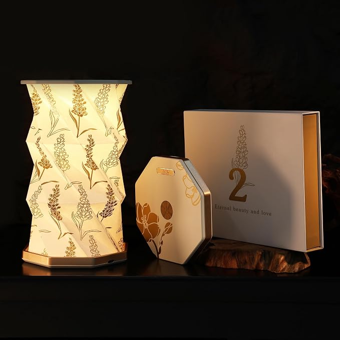 Birthday Flower Folding Lamp, Paper Lantern Lights, Japanese Gifts | Rechargeable Paper Light, Elegant Gift Box – Ideal Anniversary, Birthday Gift for Women, Mom, Grandma-White Violet