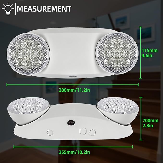 Emergency Light, Emergency Lighting with Battery Backup，Commercial Emergency Lights Combo for Business, Two Adjustable Heads,UL Listed,120V/277V AC, 1 Pack