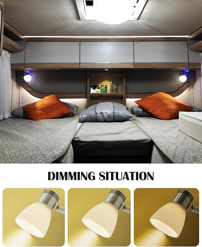 THALASSA RV Interior Lights LED 12V Fixtures Dimmable Boat Reading Lamp 12 Volts 3W Wall Sconce LED for Marine Caravan Camper Van Indoor Warm White Sconces Lighting
