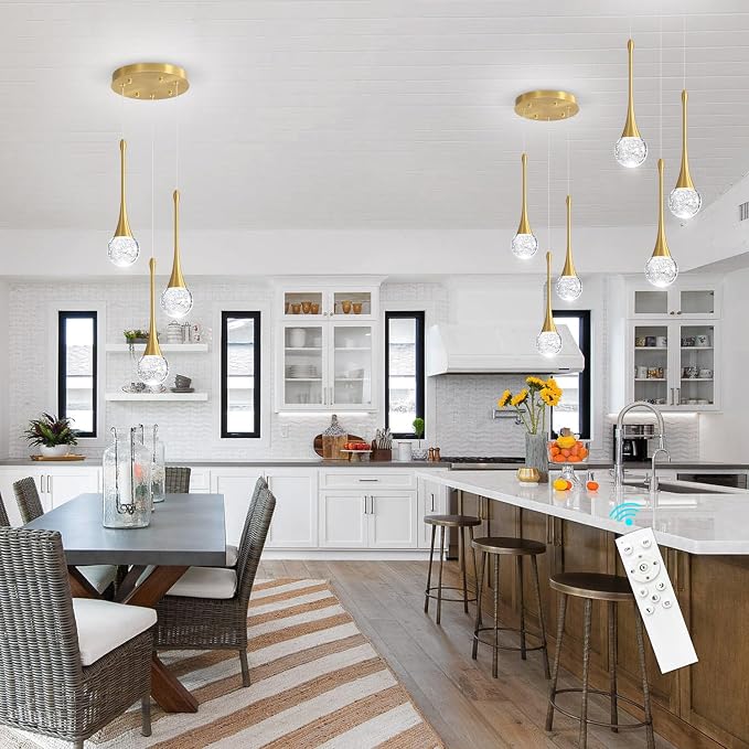 cenzoz 3-Lights Modern Pendant Lights for Kitchen Island LED Dimmable Crystal Glam Ceiling Pendant Lighting Chandelier for Dining Room Hallway Bedroom Corner Lamp Antique Gold