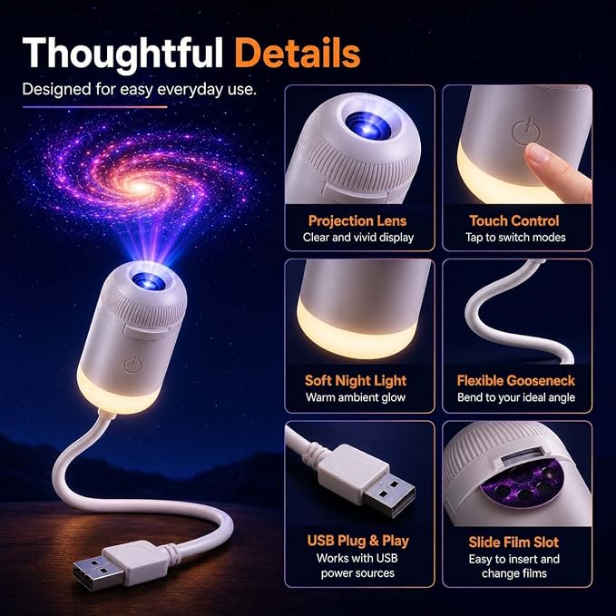 2027 New Hd Smart Dynamic 5d Holographic Night Light Projector 2-in-1 Galaxy Star and Ocean Projector with 24 Films, 360° Rotating USB Powered Ceiling Light for Bedroom