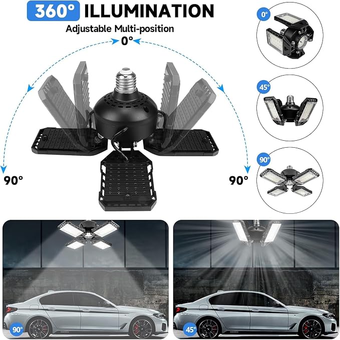 Aoretic LED Garage Lights Bulb 1 Pack -120W, 12000LM 6500K Led Shop Light with 4+1 Deformable Panels, Basement Barn Light Garages Ceiling Lights, E26/E27 for Garage, Warehouse, Shop