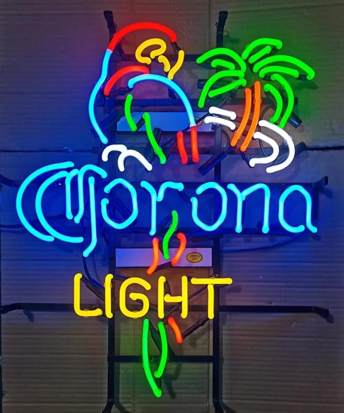 Neon Signs Beer Bar Club Bedroom Compatible For Corona Light Parrot Palm Tree Sign Glass Neon Signs for Office Hotel Pub Cafe Wedding Birthday Party Man Cave Neon Light Art Wall Lights 24 X 20 - Inches