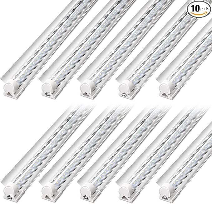 Barrina LED Shop Light 4FT, 40W 5500LM 6500K, Linkable, Integrated T8 Fixture, V Shape Ceiling Light for Garage, Warehouse, Workshop, 10 Packs