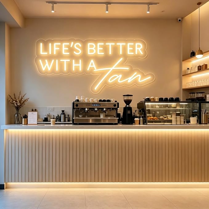 Life's Better With a Tan Neon Sign Warm White LED Neon Light for Wall Decor USB Powered Neon Signs for Tanning Salon Beauty Studio Bedroom Home Bar Party Aesthetic Decor Tanning Room Accessories