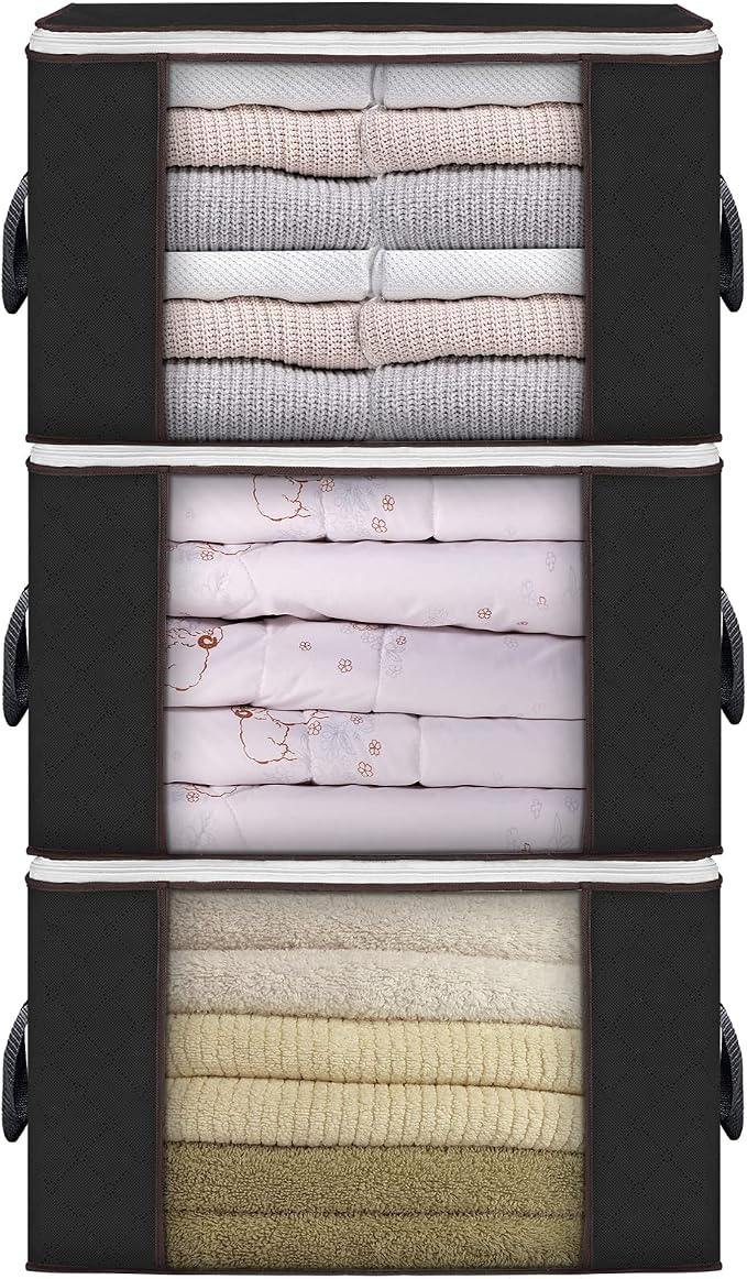 90L Large Storage Bags, 3 Pack Clothes Storage Bins Closet Organizers | Foldable Storage Containers, with Reinforced Handle, for Clothing, Blanket, Comforters, Bed Sheets, Pillows and Toys