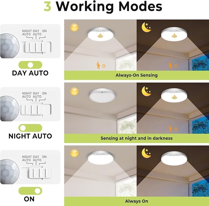 hepside 4 Pack Motion Sensor Ceiling Light Wired, 3000K/4000K/6500K LED Flush Mount Ceiling Light Fixture, 7Inch 15W Motion Sensor Light Indoor with Timer for Closet Stair Porch Hallway Pantry,White