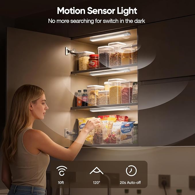 10.5inch Under Cabinet Lighting Wireless, Motion Sensor Light Indoor 3PCS | 3 Color Temps & 5 Level Brightness, Rechargeable Magnetic Closet Light Under Counter Lights for Kitchen, Bedroom, Stair