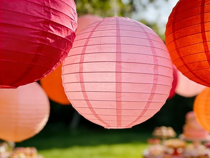 Vivid Color Paper Lanterns Set (12 Pcs) - 6/8/10 Inch Pink Orange Gradient Hanging Lanterns for Handmade, Party, Birthday,Bridal & Weeding,Baby Shower,Home Decor