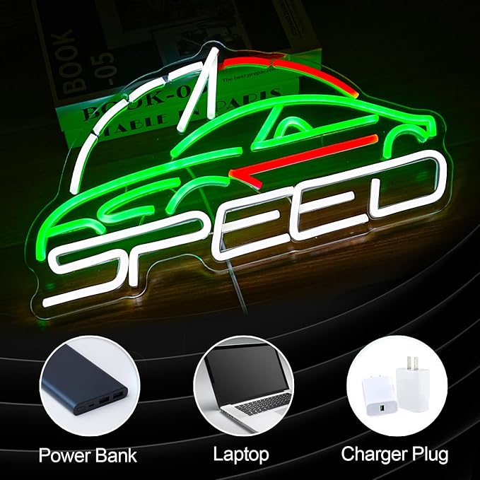 Sports Car Neon Sign Speedometer Light up sign Powered by USB for Wall Decor Dimmable LED Car Neon Light for Game Room Boys Room Sports Car Store Bedroom Decor