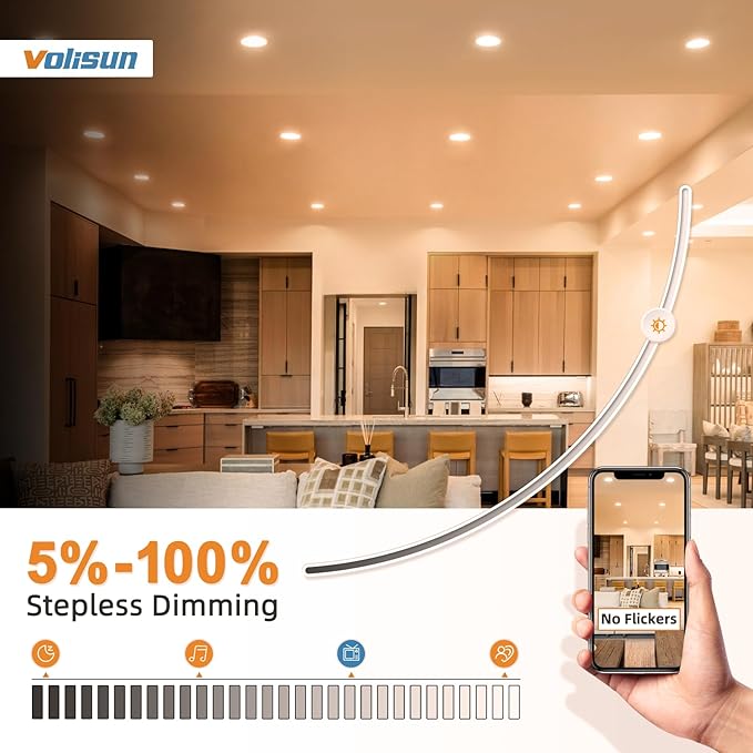 VOLISUN 12 Pack 3 inch Recessed Lighting, 5CCT LED Recessed Light with Junction Box, 2700K-5000K Selectable, Dimmable Canless Wafer Downlight, LED Ceiling Light ETL Certificated