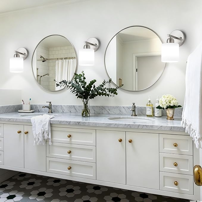 Brushed Nickel Bathroom Light, Anti-Rust Finish 2PCS Light Bathroom Vanity Light Brushed Nickel, Milky White Frosted Glass Shades, E26 Socket