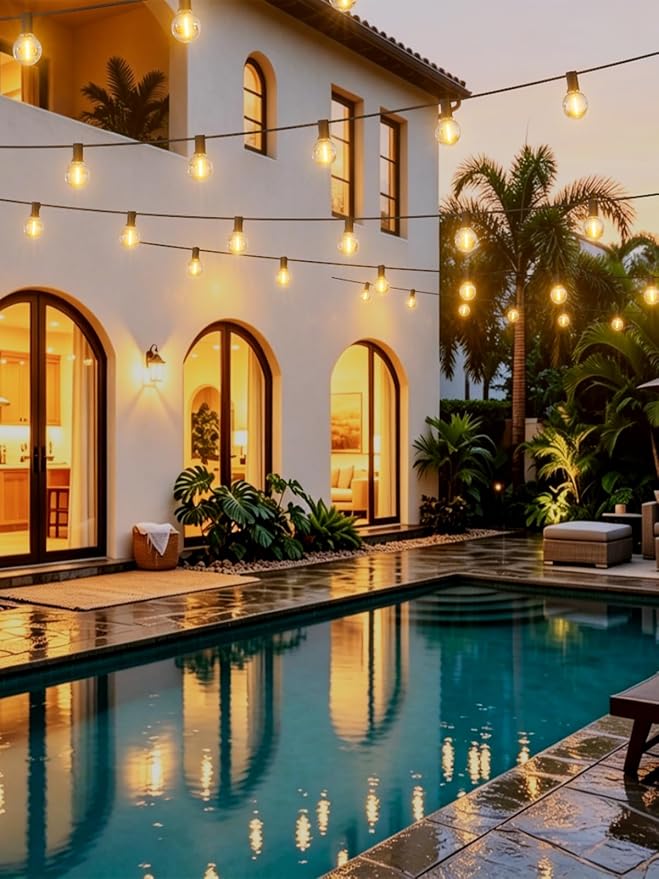 LACHON Outdoor String Lights Waterproof 50 FT with 25 G40 IP65 Bulbs | Dimmable,Connectable,Shatterproof,2700K Warm White,Perfect For Any Outdoor Space,Patio,Backyard,Cafe,Bistro,Porch,Market