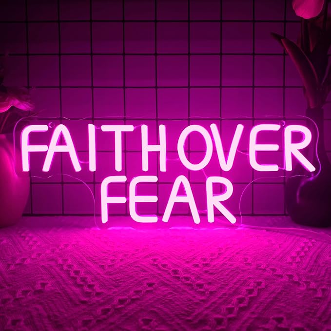 Faith Over Fear Neon Sign for Wall Decor, Dimmable Bible Verse LED Decor God Wall Art, USB Powered for Bedroom, Living Room, Office, Aesthetic Jesus Lover Gifts