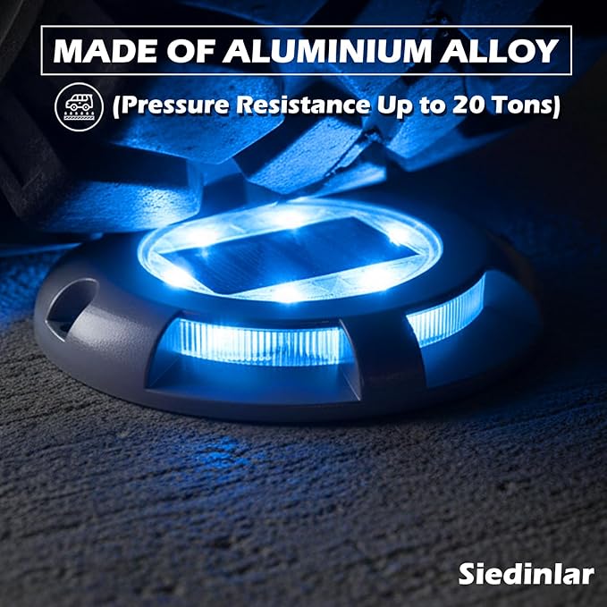 SIEDiNLAR Solar Deck Lights Driveway Dock Light LED Solar Powered Outdoor Waterproof Road Markers for Garden Step Sidewalk Stair Ground Pathway Yard 4 Pack (Blue)