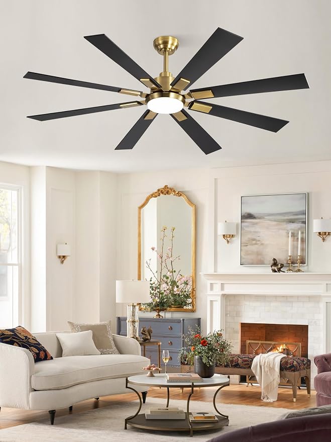 ZMISHIBO 62” Mid Century Ceiling Fan with Light, Remote, Black and Gold | High CFM Powerful Airflow, Quiet DC Motor, 24W 3 CCT LED, Indoor/Covered Outdoor, Dual-Finish, Damp Rated