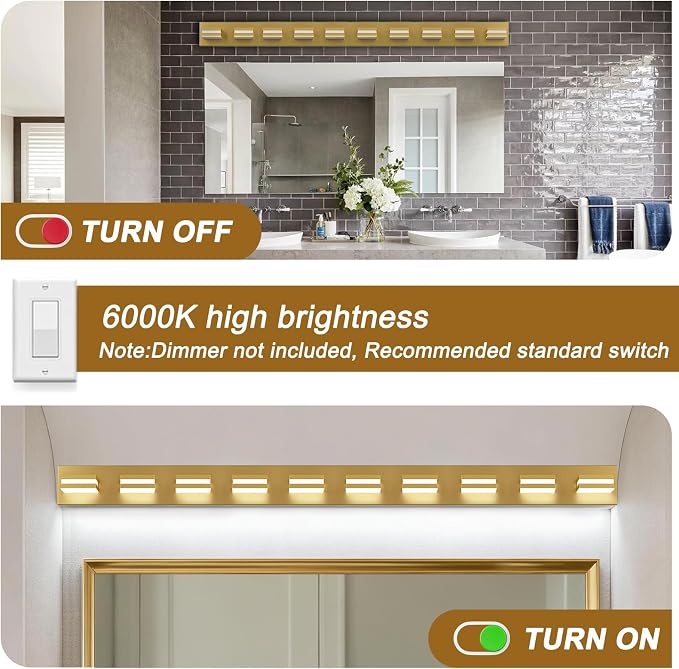 IZORRO LED Modern Bathroom Lights Fixtures(10-Light,Dimmable),Gold Acrylic Wall Lighting,Vanity Lights for Bathroom Over Mirror - 6000k 53.5In （No Assembly Required）