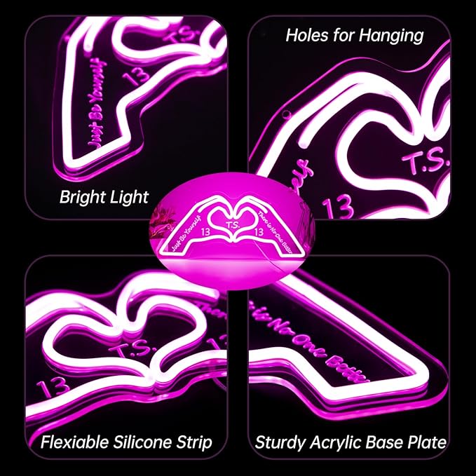Hand Heart Neon Sign, Music Merch Gifts for Girls, Gift for Fans, Music Lover, Christmas Birthday Boys Girls(Pink with Words)