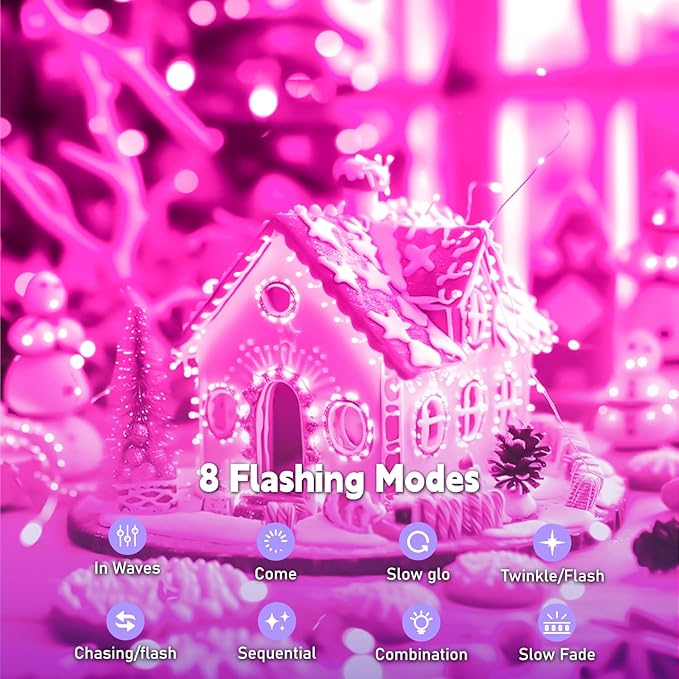 ZSJWL Rechargeable Fairy Lights with DIY Timer & 8 Modes, 16FT 50LED String Lights Battery Operated Indoor, Twinkle mini Lights for Bedroom Christmas Wedding Centerpiece Decor (Pink)