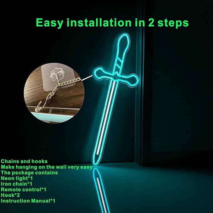 30” LED Sword Neon Sign–Medieval neon sign Sword Prop Weapon，Boys, Kids，Gifts for Teens，Boys Room Decor，Wall Decor Cosplay Costume Accessory, Roleplay & Halloween，Christmas Gifts