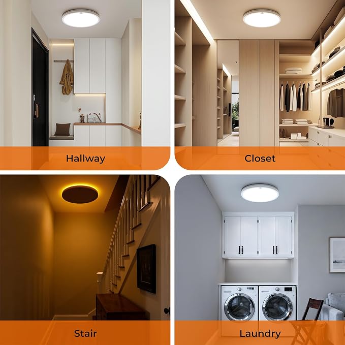 Annaror Wired Motion Sensor Ceiling Light Indoor with Remote 2400LM 12inch | 2000K Nightlight, 3000K 4000K 5000K, 24W Motion Activated Light with Timer for Hallway Closet Stairs White, Auto/ON/G
