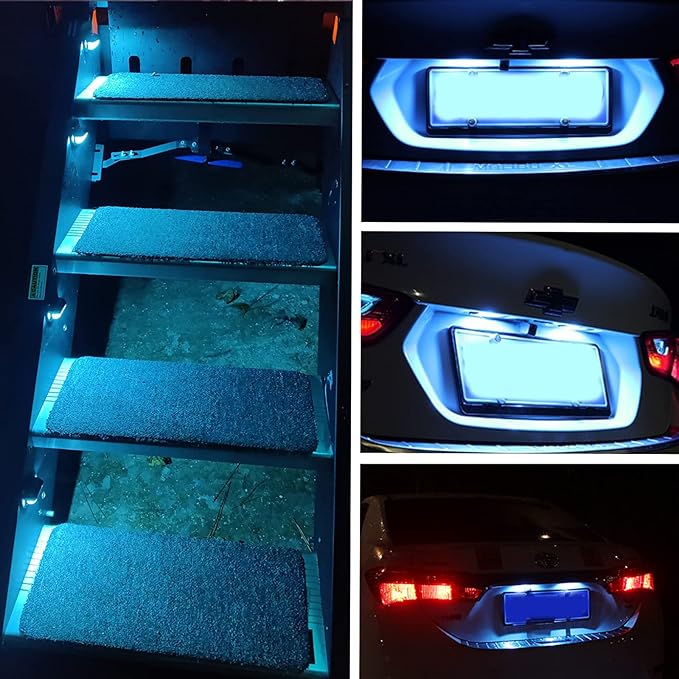 4PCS Ice Blue LED License Plate Light, 12V-24V Waterproof 6-SMD License Plate Lamp Taillight, Universal for Truck SUV Trailer Van RV Boats as Step Courtesy Light, Dome/Cargo Lights or Under Hood Light