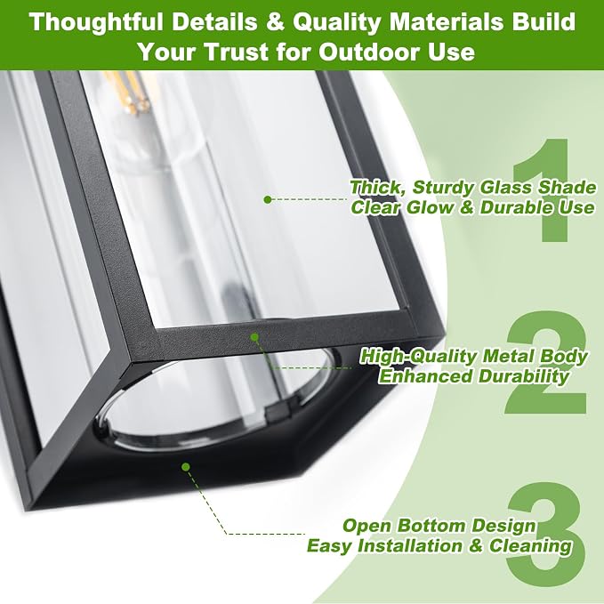 FILIYANO Large Outdoor Wall Lights, 20 Inch,Modern Exterior Fixtures,2 Pack | Anti-Rust, Waterproof, Black Exterior Lantern with Clear Glass, Farmhouse Wall Lighting Sconces for Garage, Porch, Front Door