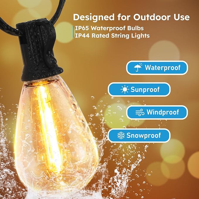 GvvooHome LED Outdoor String Lights, 150FT Waterproof Patio Lights with 47 Shatterproof S11 Plastic Bulbs, 2700K Warm White Edison Hanging Lights for Backyard, Garden, Porch, Bistro