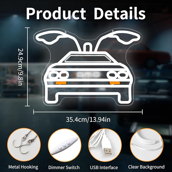 Back To Future Neon Sign Future Car Neon Signs for Wall Decor Dimmable Led Signs for Bedroom Wall Light Up Sign for Bar Office Neon Gifts for Movie Fans