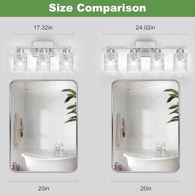 3-Light Bathroom Light Fixtures, Brushed Nickel Vanity Lights Over Mirror | Wall Sconces with Clear Textured Glass Shades for Living Room Bedroom Hallway,E26 Base (Bulbs Not Included)