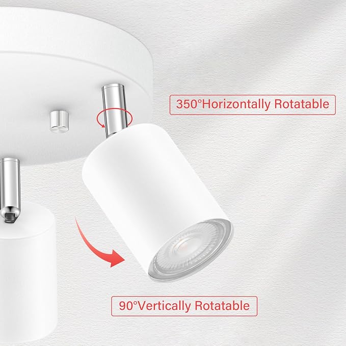 AUQUEE LED 3 Light Track Lighting Kit, LED Track Lighting Fixtures, White Round Ceiling Spot Lighting, Flexibly Rotatable Light Head for Kitchen, Living Room, Bedroom, GU10 Bulb Not Included