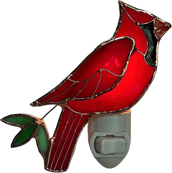 Gift Essentials Red Cardinal Plug in Night Light - Stained Glass Nightlight with On/Off Rocker Switch - Includes One 4 Watt Replaceable Incandescent Warm Glow Bulb