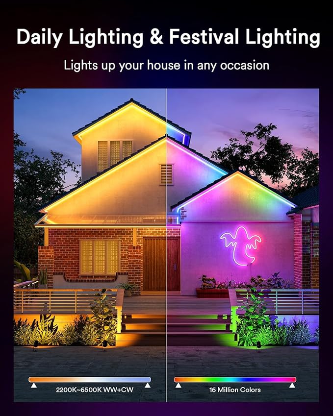 Lumary Smart Outdoor Rope Lights Waterproof, RGBAICW Flexible Color Changing Silicone Rope Light for Halloween, Music Sync, DIY Scene Mode, RGB&Warm White&Cool White for Alexa/Google Assistant, 32.8Ft