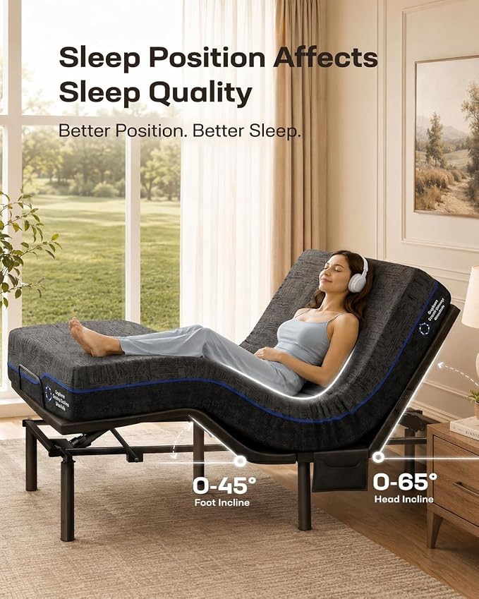 Marsail MS01 Full Adjustable Bed Frame + 10-inch Gel Memory Foam Mattress, Adjustable Bed Base with Under-Bed Nightlight, Wireless Remote Control Adjustable Bed with 4 Height Options, Full