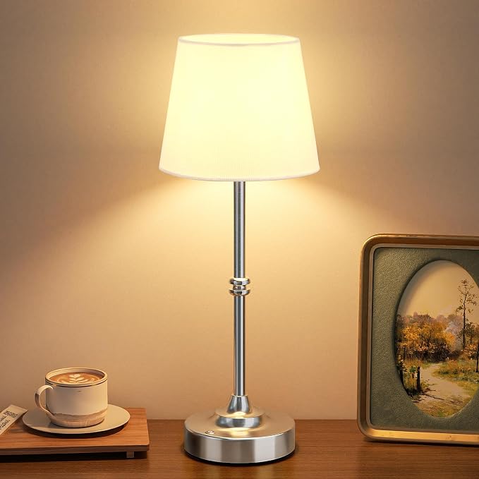 Kakanuo Rechargeable Cordless Table Lamp Silver - 1 Pack 4000mAh Battery Operated Lamp, 3000K Warm Light, Touch Control Stepless Dimming, for Bedside, Dining Table, Home Decor