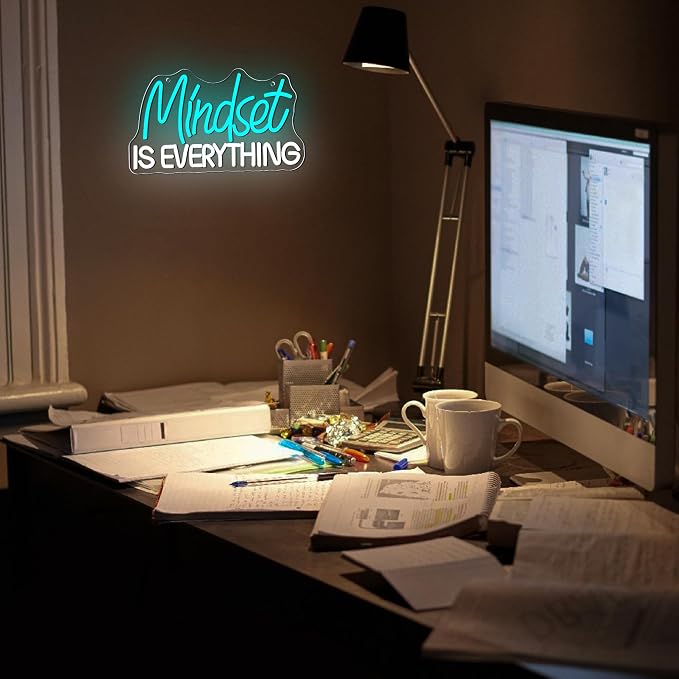 Mutank Mindset Is Everything Neon Sign Wall Decor, Motivational Neon Light USB Powered LED Dimmable, for Classroom Decor Office Gym Library Bedroom Bar Sign(14.1 * 7.8 In)