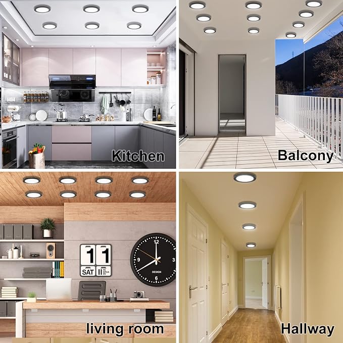 ETL 7 inch Small LED Flush Mount Ceiling Light Dimmable,5000K Daylight Ultra Slim Round Flat Panel Ceiling Light Fixture,Modern Ceiling Lamp for Closet,Kitchen,Bathroom 7inch-6 Pack(Black)