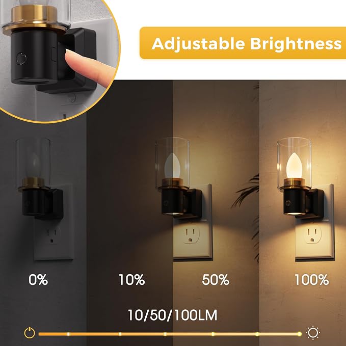 L LOHAS LED Candle Night Light, Flameless Candle Nightlight Plug in | 350°Rotating Dusk to Dawn Sensor Dimmable Night Light, Vintage Decorative Night Lights for Hallway Bathroom, 2 Pack