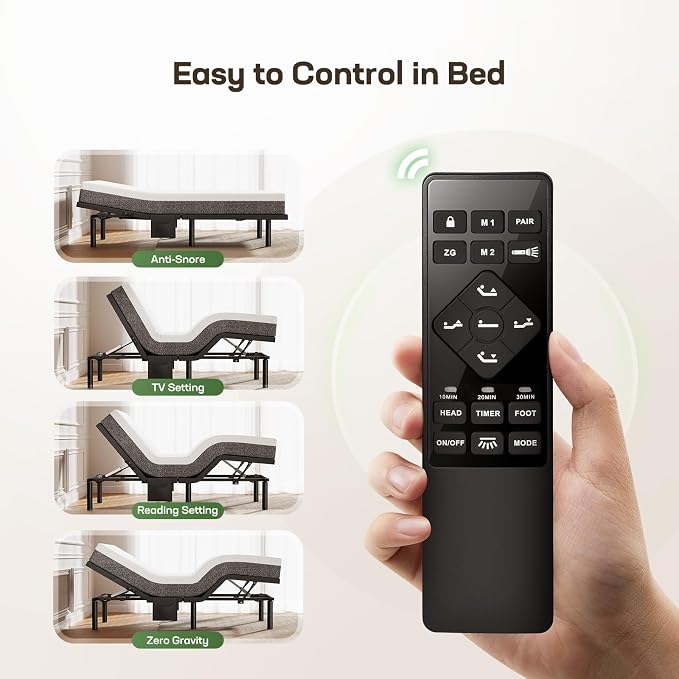 Marsail Twin XL Adjustable Bed Base with Massage, 4 Ports USB A&C Bed Frame with Under-Bed Nightlight, 3 Minutes Fast Assembly, Wireless Control Adjustable Bed with 4 Height Options