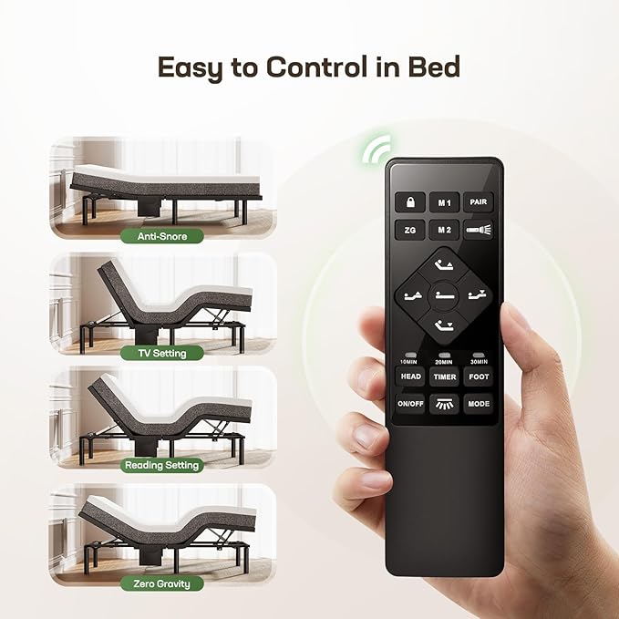 Marsail Full Adjustable Bed Base with Massage, 4 Ports USB A&C Bed Frame with Under-Bed Nightlight, 3 Minutes Fast Assembly, Wireless Control Adjustable Bed with 4 Height Options