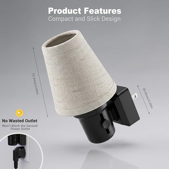 JandCase LED Night Lights Plug into Wall, Linen Fabric Round Vintage | Nightlight, Decorative Night Light with Dusk to Dawn Sensor, 0-100LM Dimmable, for Bedroom Living Room Hallway[2 Pack]