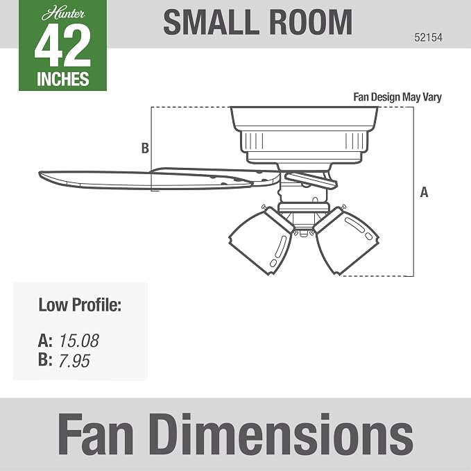 Hunter Crestfield, Indoor, Ceiling Fan, Quiet, 42 inch, Brushed Nickel | with LED Lights and Pull Chain, Low Profile Flush Mount, 5 Blades, For Bedroom, Living Room, Kitchen, 52154