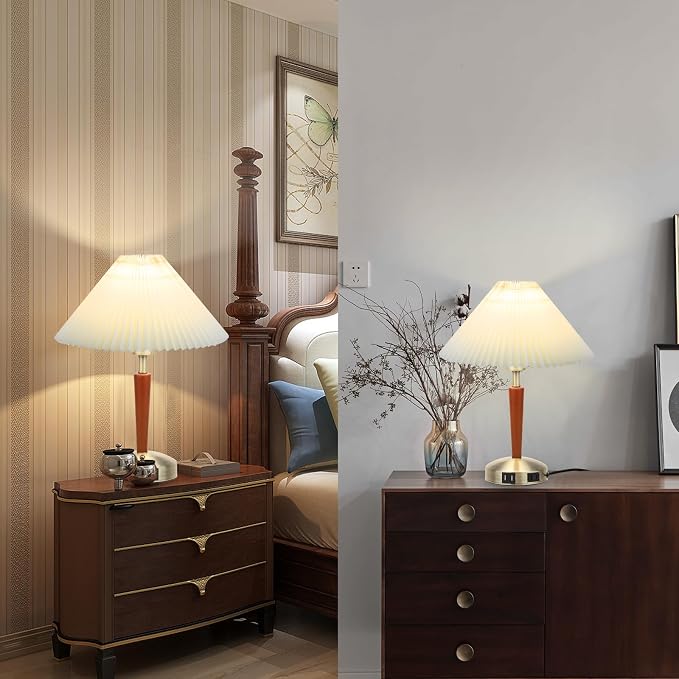Touch Bedside Table Lamp - Modern Small Lamp for Bedroom Living Room Nightstand, Desk lamp with Fabric Lamp Shade, Warm LED Bulb, 3 Way Dimmable, Simple Design Mother's Day Gifts (Brown)