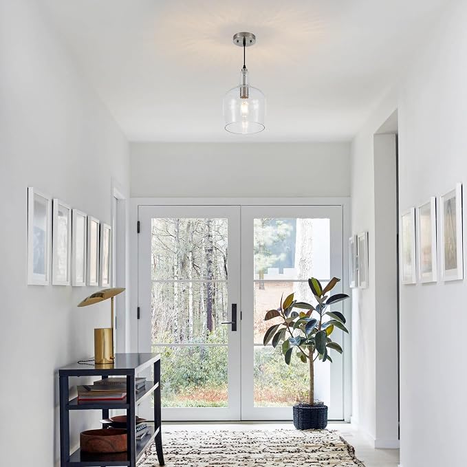 9” Brushed Nickel Seeded Glass Pendant Light Modern 1 Light Single Dome Pendent Lighting Fixtures for Kitchen Island Dining Room Hallway, UL Listed