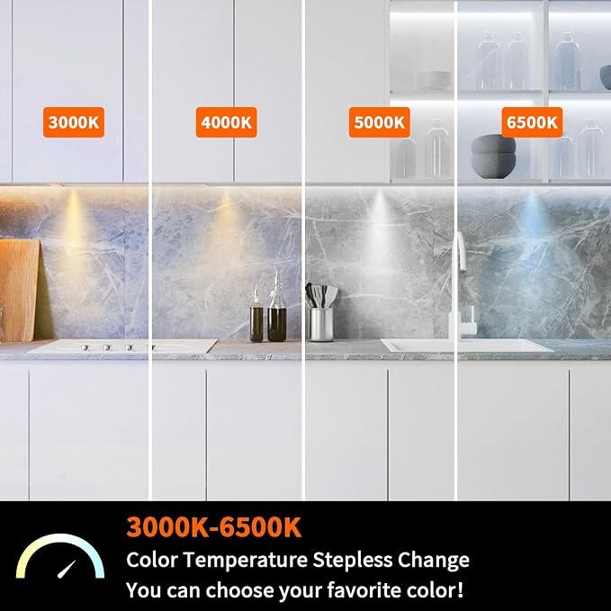 VST Under Cabinet Lights CCT 3000K-6000K, Puck Lights Color Temperature and Brightness Adjustable with Touch Switch and ETL Listed Led Driver, Plug in Led Light for Kitchen Under Cabinet Wardrobe