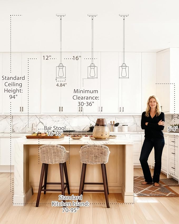 Beionxii Brushed Nickel Pendant Lights Kitchen Island, Hanging Lights Fixtures with Clear Glass, Kitchen Pendant Lighting Over Island, Hanging Lights for Sink, Dining Room, Entryway, BX-PL02BN-CG